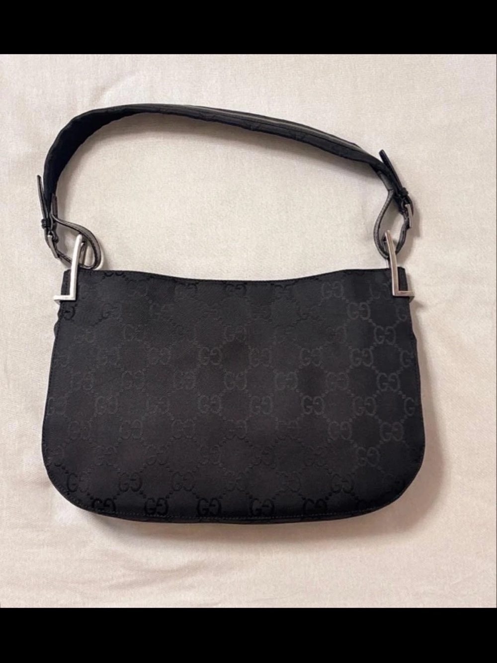 Gucci Black Monogram Shoulder Bag with Silver Hardware